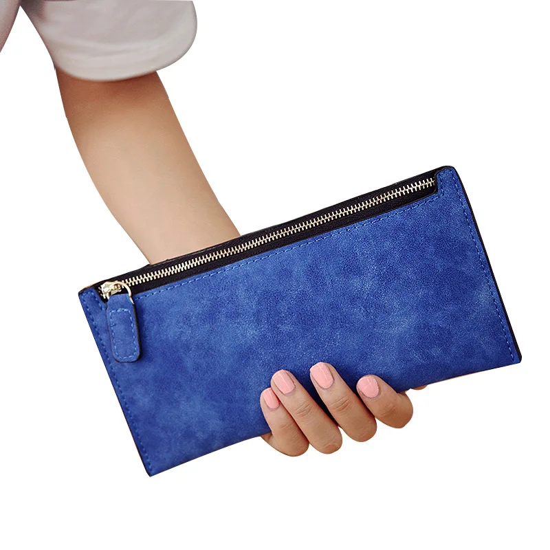 

New Fashion Women Wallets Drawstring Nubuck Leather Zipper Wallet Women's Long Design Purse More Color Clutch BF005