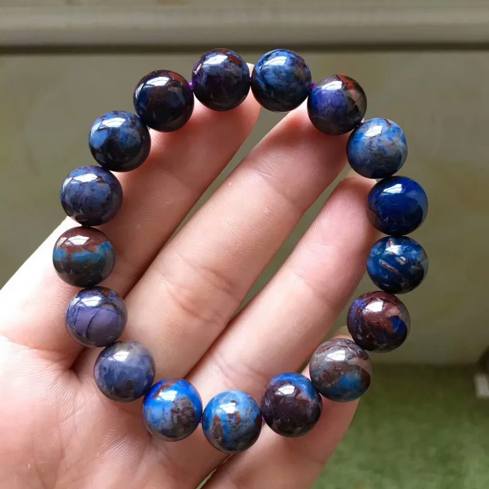 Сертифицированный натуральный браслет Sugilite Королевского синего цвета круглые