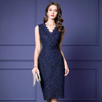 

2019 New Arrives Lace Red Summer Dresses V Collars Long Hip Bodycon Elegant Party Dress