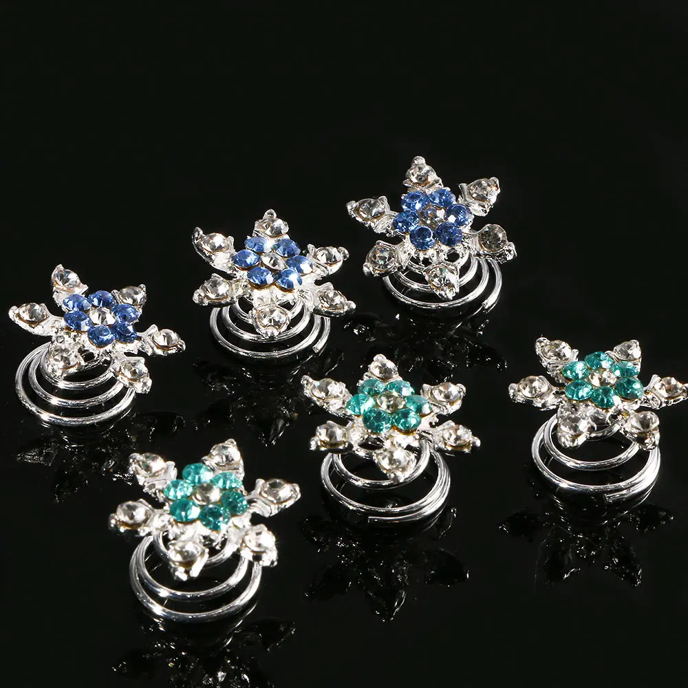 

3 Pcs Woman Elegant Hair Jewelry Accessories Princess Snowflake Rhinestone Spiral Hair Clips Two Color Beautiful Bride Headwear