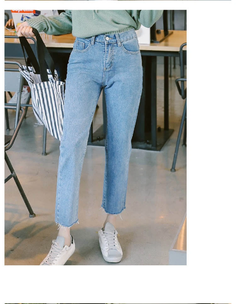 

Ankle-Length Korean Style Classic Women High Waist Denim Jeans Vintage Straight Mom Style Loose Jeans High Quality Denim Pants