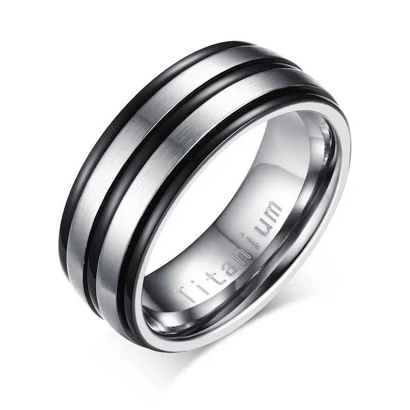 Vnox 8mm Black Men Ring Titanium Carbide Men's Jewelry Wedding Bands Classic Boyfriend Gift - Цвет основного камня: TR012BS