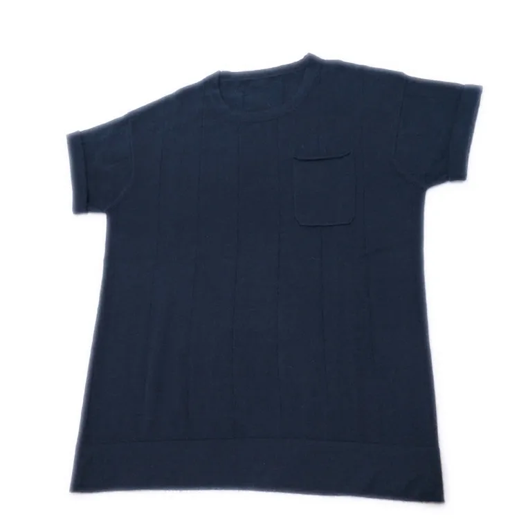  pure goat cashmere thin knit men spring autumn fashion short sleeve pullover sweater dark blue M/L