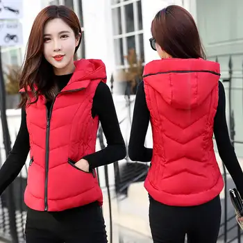 

Plus Size 3XL New Cotton Vest Women Autumn Winter Warm Waistcoat Sleeveless Short Jacket Coat Women Hooded Vest Outerwear C4915