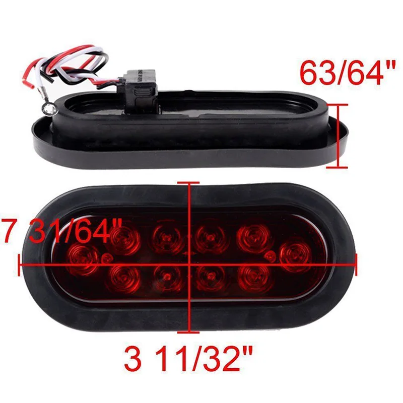 JX-LCLYL 2pcs 12V 6" Oval Sealed Trailer Truck LED Side Signal Stop Turn Tail Light Red