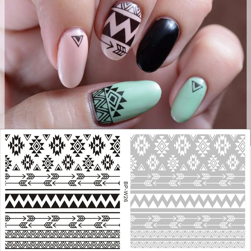 2 Patterns/Sheet Tribal Nail Art Water Decals Aztec Nail Transfer 2 Patterns/Sheet Tribal Nail Art Water Decals Aztec Nail Transfer Sticker BORN PRETTY White Black Nail Sticker BP W26-in Stickers & Decals from Beauty ... - 2 Patterns/Sheet Tribal Nail Art Water Decals Aztec Nail Transfer