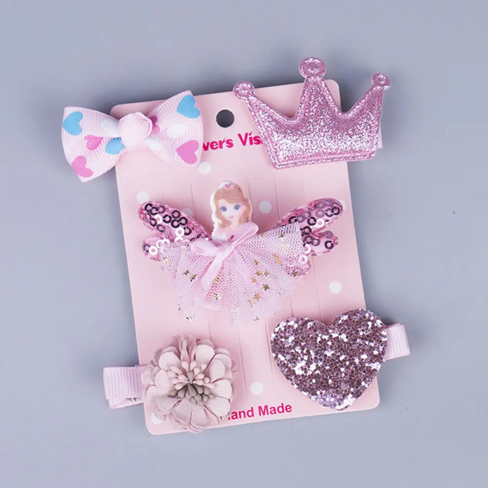 5 шт./компл. новые милые заколки для волос корона цветы принцесса безопасные заколки BB клип маленькие девочки подарки Детские аксессуары для волос - Цвет: Pink