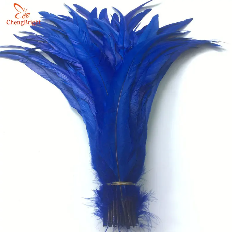 CHENGBRIGHT 100 шт 35-40 см 14-16 дюймов натуральный Петух Coque хвост перья дешевые перо украшения ремесла Рождество фазан шлейф - Цвет: Синий