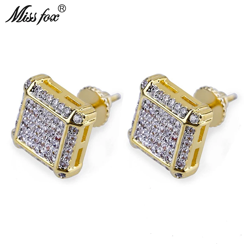 

HOT!!! Hip-Hop 24K Gold Plated Men's Stud Earrings Round Diamond Fashionable Jewelry Earrings Piercing Earring Man Gifts