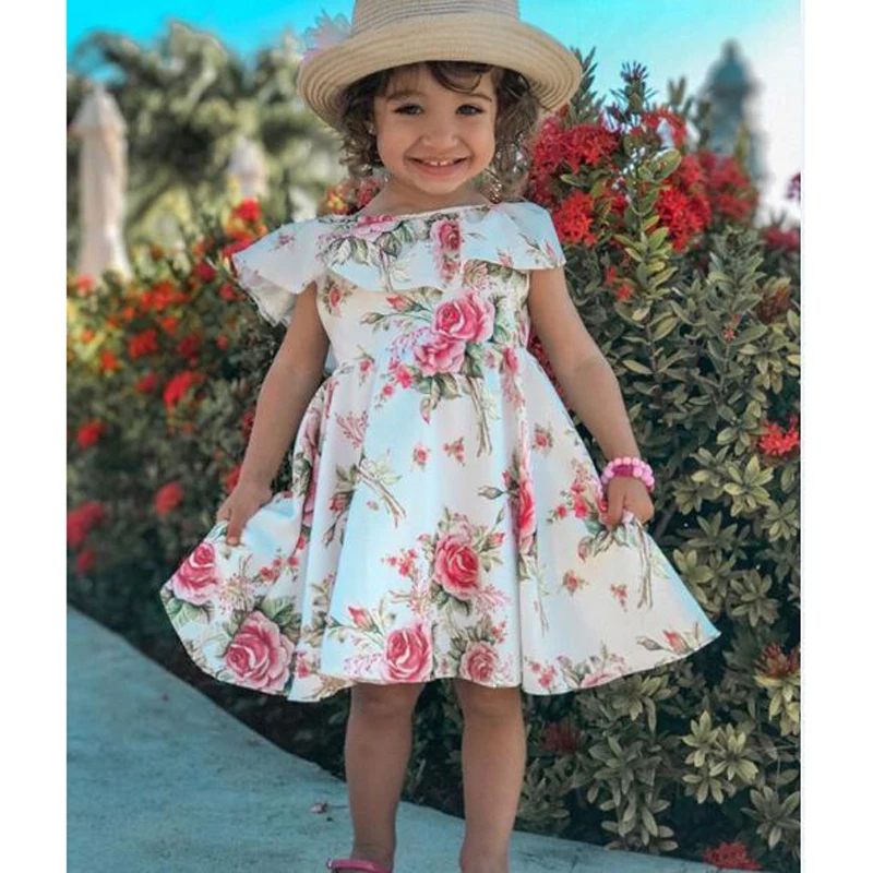

Kids Baby Summer Ruffle Sleeveless O-neck Floral Princess Cute Party Dresses for Girls Children Birthday Girls Dresses Clothes