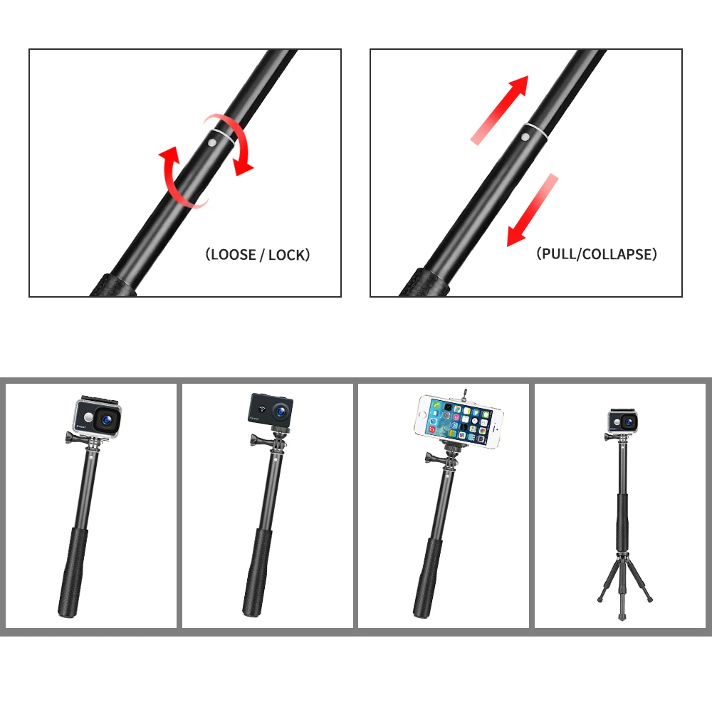 SHOOT 36 дюймов Регулируемый алюминиевый монопод для селфи для GoPro Hero 6 5 7 4 черный Серебряный Session Yi 4 K Sjcam Sj7 Экшн-камера