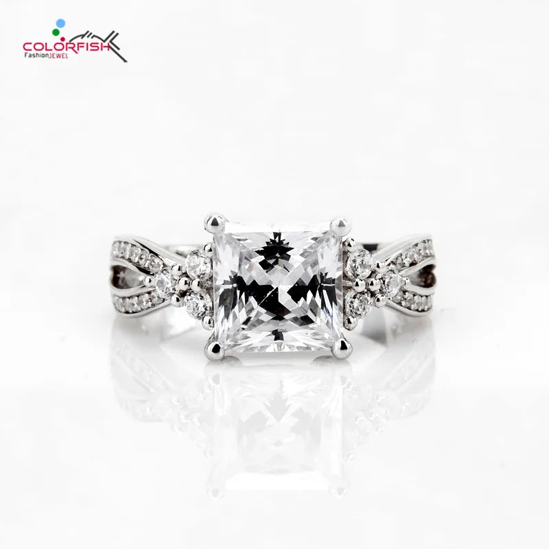 Stainless Steel Compression-Set Square Split Shank Ring with Clear CZ