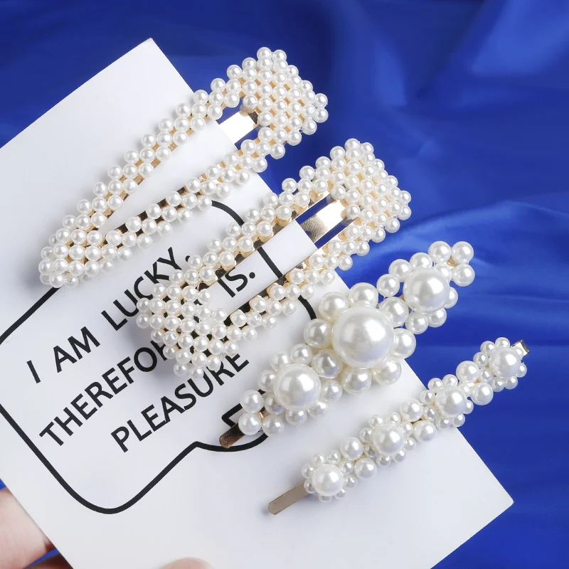 4pcs Hair Clips Simple Decorative white ABS Imitation Pearl Fashion