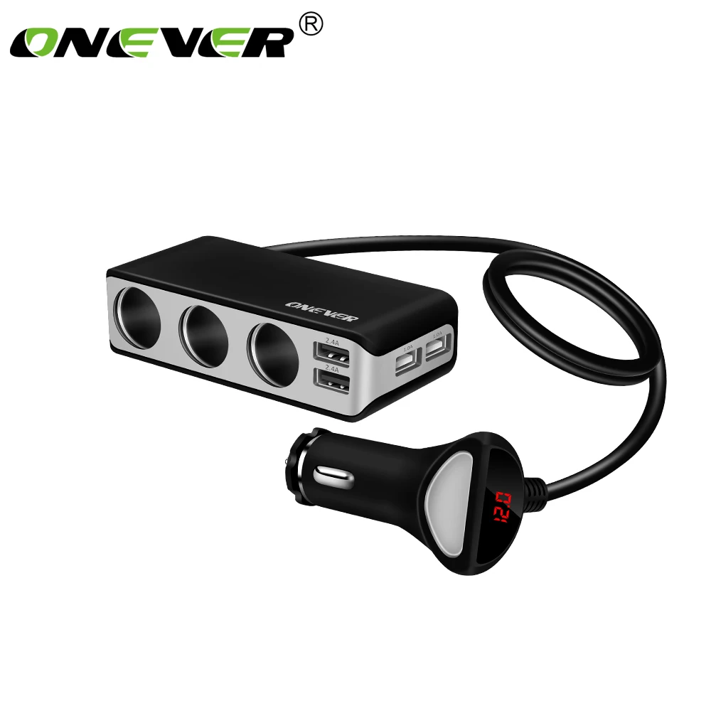 

Onever 120W 3 Way Car Cigarette Lighter Socket Splitter 5V 2.4A 4 USB Car Charger 12V-24V Power Adapter for iphone