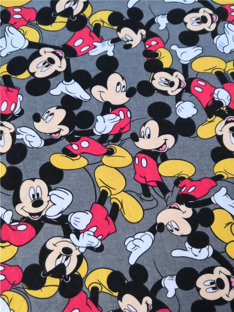 

50*170cm mickey elasticity cotton knitted fabric Coat warmer thicker printed baby boy girl diy pajamas
