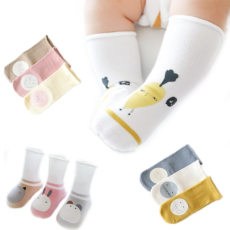 

3 Pairs of Baby Socks Autumn and Winter High Tube Printing Socks 1-3 Years Old Newborn Combed Cotton Cute Cartoon Pattern