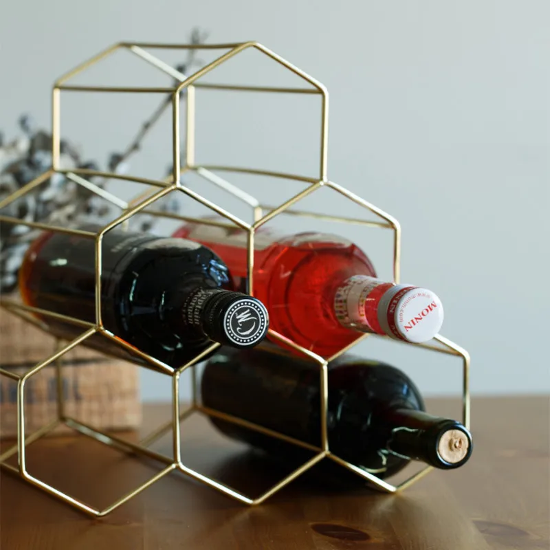 

Nordic Wrought Iron Hexagonal Grape Wine Rack Shelf Organizer Living Room Bar Wine Cabinet Shop Display Decoration Ornaments