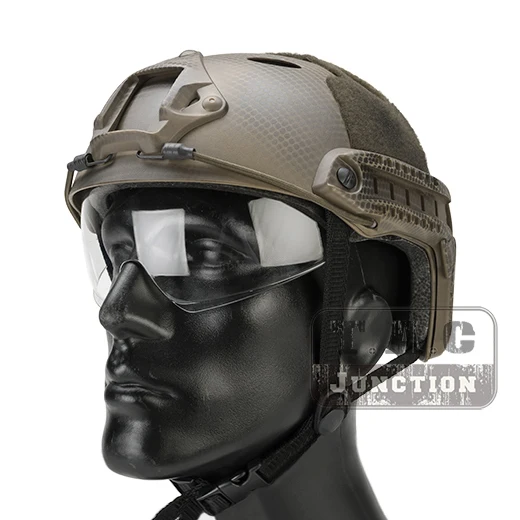 

Emerson Tactical Airsoft Fast Bump PJ Helmet Combat Lightweight Modular OPS Helmet w/ Flip Down Visor + NVG Shroud + Side Rail