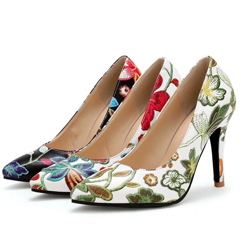 ORCHA LISA/милые женские туфли-лодочки с вышивкой на высоком каблуке 10 см; свадебные туфли с острым носком и цветами; вечерние женские туфли на шпильке; 1004