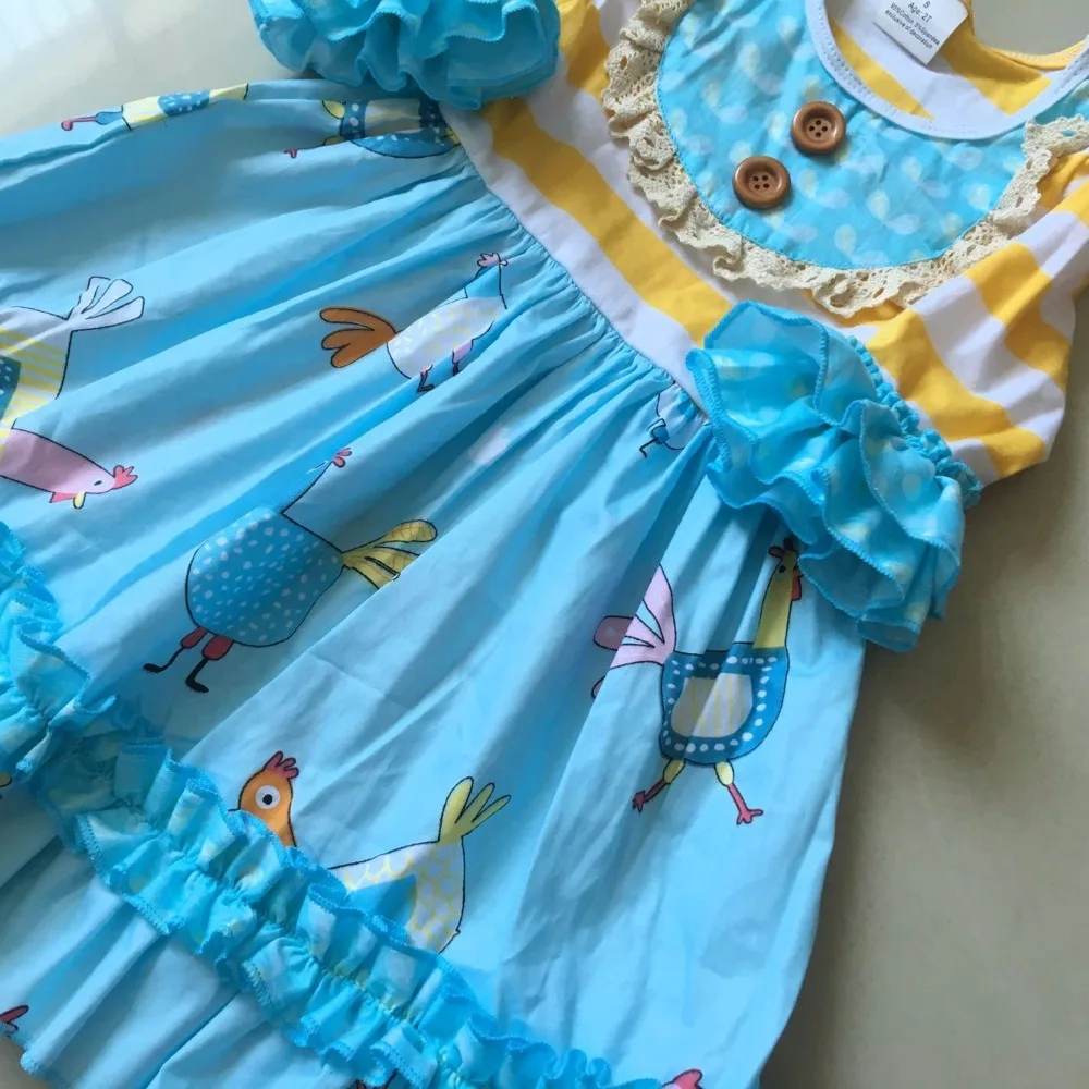 

Novel 3/4 Flare sleeves and animals Ruffle style 100%cotton and with a Bib and present for Baby Girls Dress Apparel Accessory