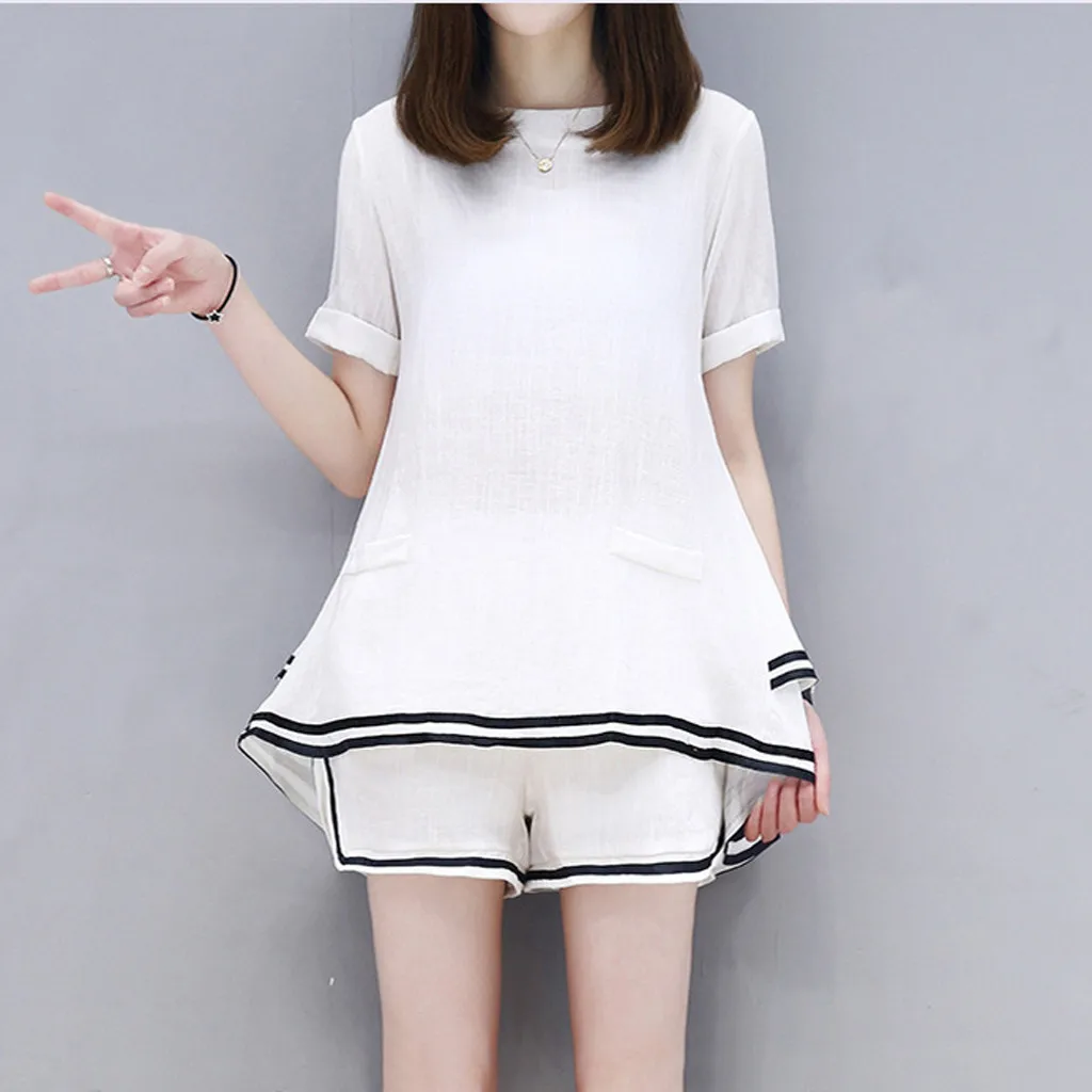 Fashion Women Two Piece Sets Sport Ruffle Pants Set Suit Summer Daily Clothing Solid Casual Blouse Tops Shirt костюм женский |