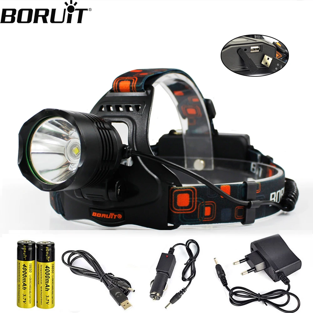 buy BORUiT XM L2 LED HeadLamp Power Bank 5 Mode 1200LM Headlight 18650 Battery Head Torch Camping Hunting Waterproof Flashlight