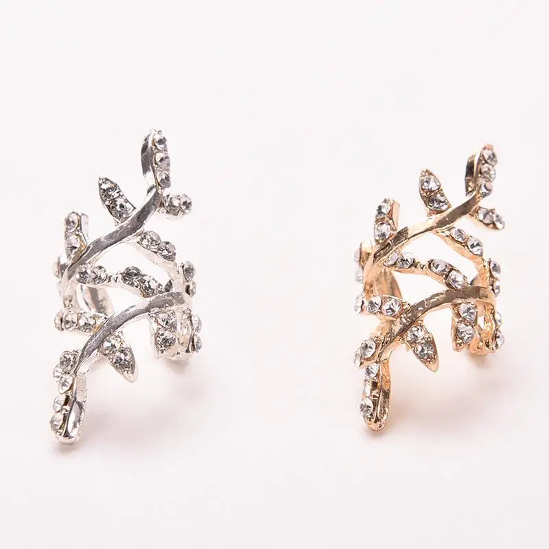 

1PC Fashion Rhinestone Leaf Ear Cuff Earrings Retro Crystal Earings Warp Clip Ear Clip Women's Fashion Jewelry