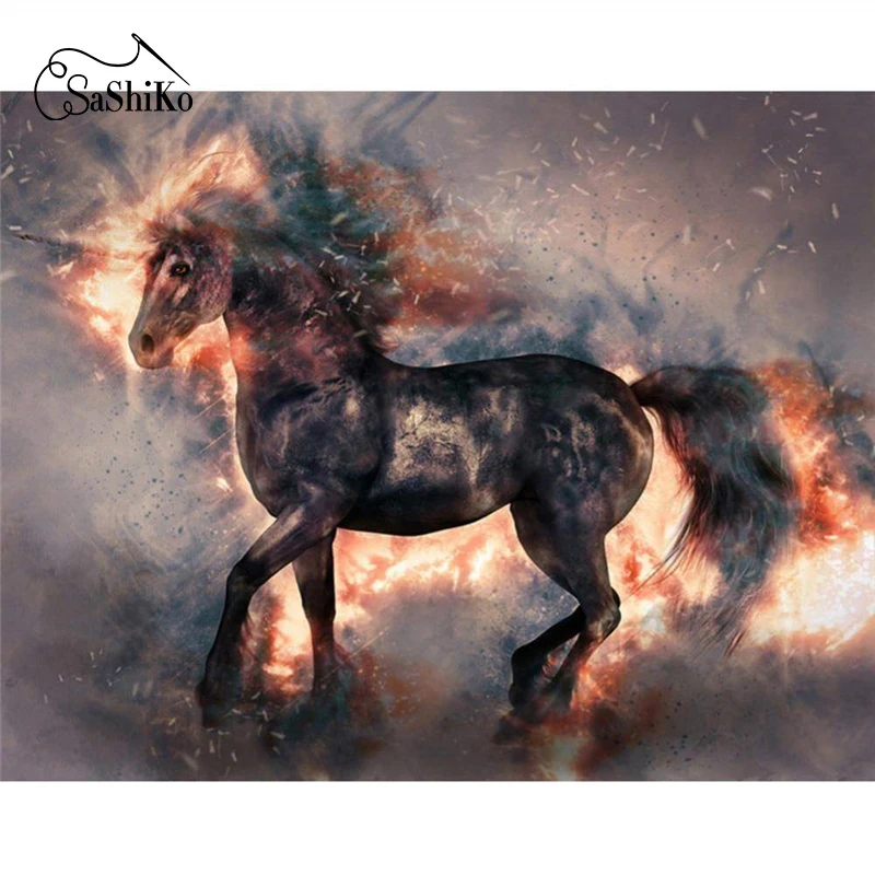 

Sashiko 100% Full Square Dril DIY 5D Diamond Painting Burning Horse Stitch Diamond Embroidery Patterns Home Decoration