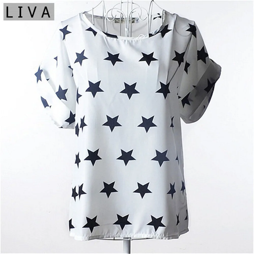 Fashion Thin Women Shirt S-XXL Summer Style Loose Colorful Print Chiffon Blouse Casual Tops Short Sleeve blusa feminina stripe (25)
