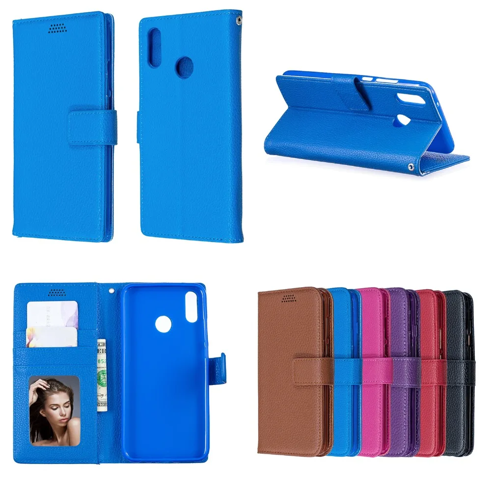

10pcs/lot Wallet PU Leather Case For Huawei P Smart Plus 2019 Nova 4 Y9 2019 Lychee Grain Flip Protector Phone Cover
