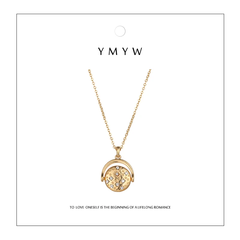 

YMYW Korean Trendy Delicated Round Rhinestone Long Pendant Necklaces Gold Metal Link Chains Necklaces Female Gift Coin Choker