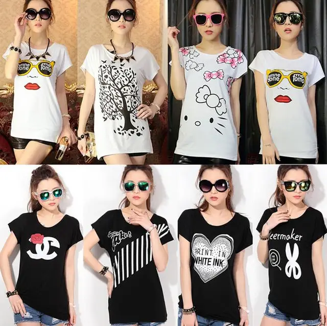 Mujer nueva moda señora de la manga corta camisetas