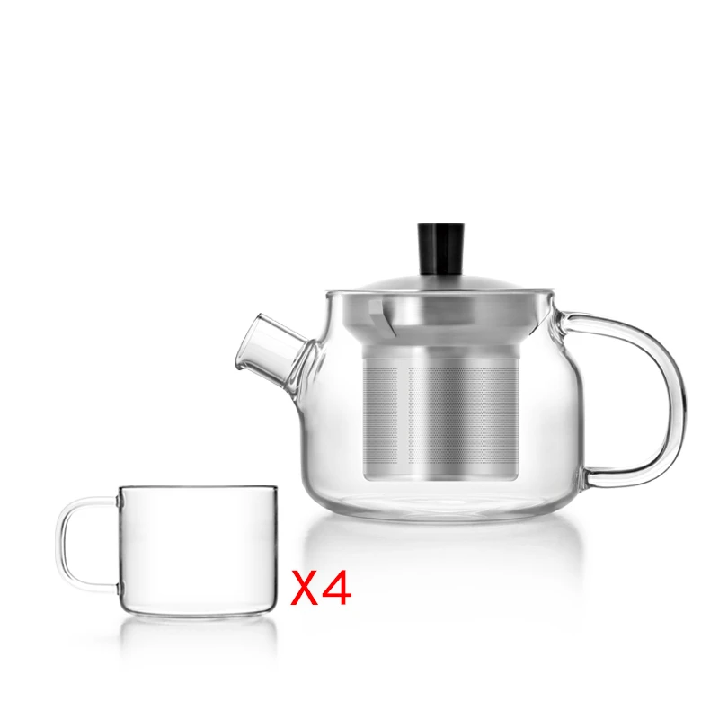 Mini Modern Borosilicate Glass Teapot With Infuser & 4 Pieces Glass