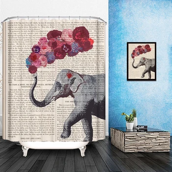 

IBANO New Colorful Eco-friendly Polyester Fabric Shower Curtain Elephant Gift Bathroom Decor Waterproof With 12 Hooks