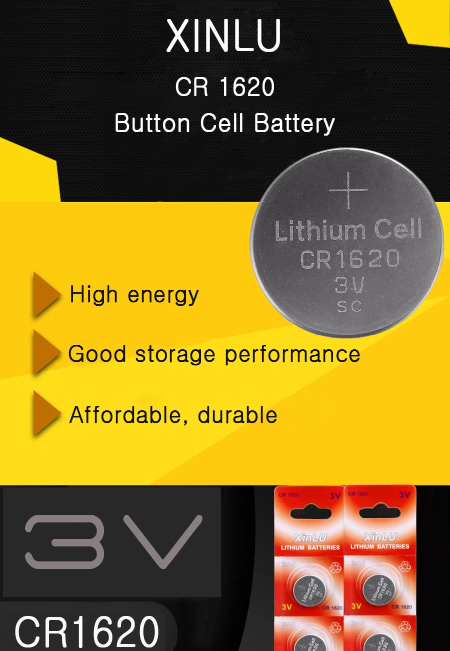 100 шт./лот = 20 пакет CR1620 ECR1620 1620 5009LC, KCR1620, BR1620 Кнопка ячейки Батарея для часов, аккумулятор бренда xinlu