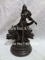 

12" Marble Base Bronze Western Art Sexy Belle Lady Woman Peacock Peafowl Statue