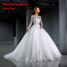 Vestido de noiva Long Sleeve Lace Boat Neck Ball Gown Wedding Dress 2017 Custom made Appliques wedding Gowns Vestidos de noiva