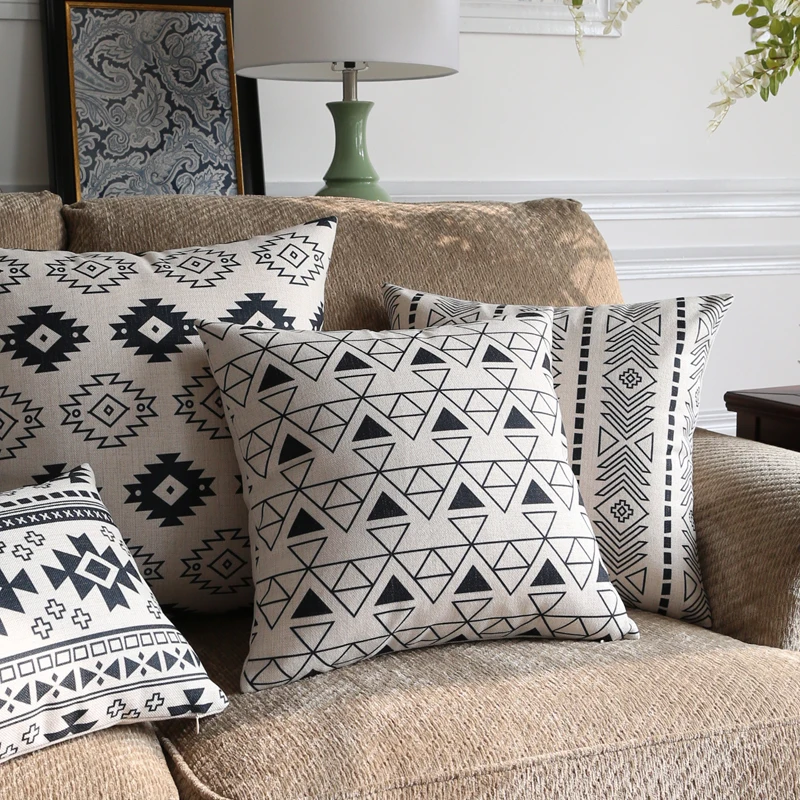 Vintage Cotton Linen Cushion Cover Home Decor Decorative pillow case black 45cm 