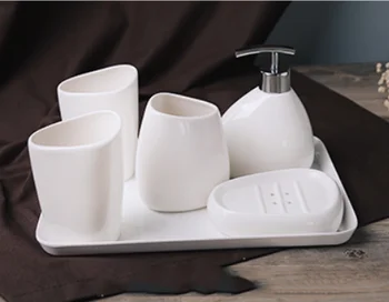 

European Simple 4PCS Wedding Bathroom Accessories Set Hot Sale Ceramic Soap Dispenser Shower Cup Holder Toothbrush Holder LFB295