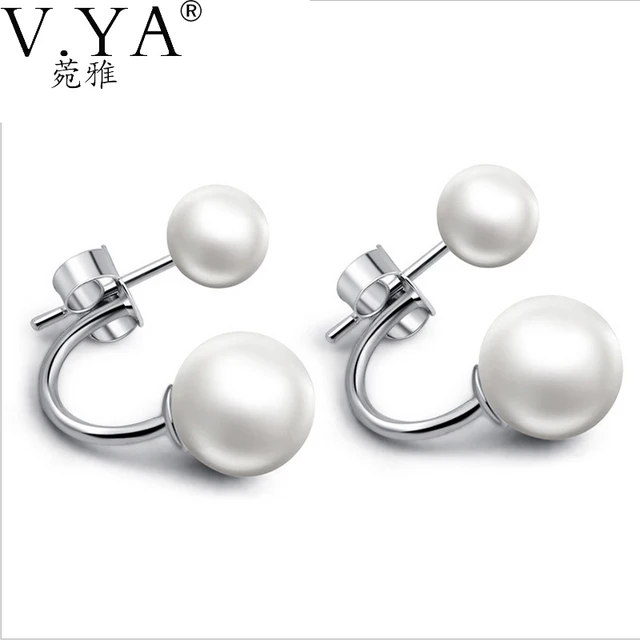Double Simulated Pearl 925 Sterling Silver Earring 100 Real Pure Double Simulated Pearl 925 Sterling Silver Earring 100 Real Pure S925 Solid S