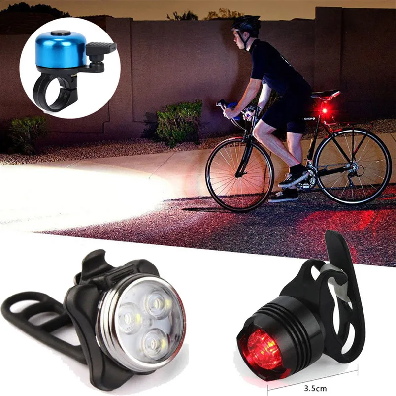 Mountain Bike Bicycle Horns Bicycle Bells Super Bright USB Led Bicycle Light Rechargeable Headlight +Taillight +Bell Set #2A16#F (6)
