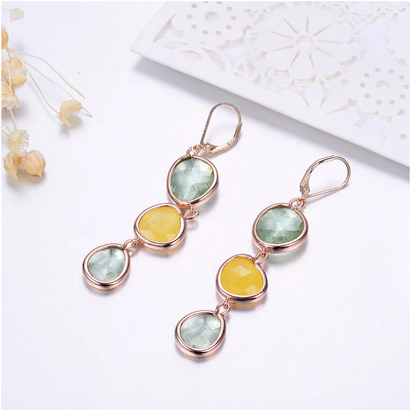 

New Design Dangle Long Earrings Fashion Jewelry Charms Colorful Crystal Stone Copper Drop Pink Earrings For Women 2018 Gifts