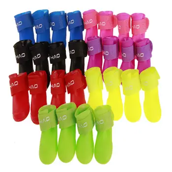 

4pcs Cute Pet Dog Rain Snow Boots Candy Colors Rubber Waterproof Anti-slip Rain Shoes Booties For Puppy Dog Chihuahua