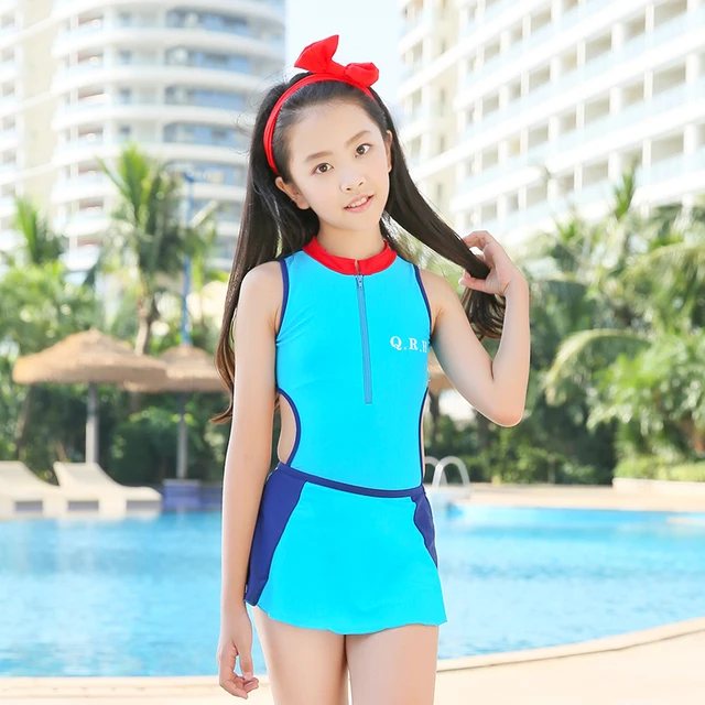 Best Offers 2018 New Girl One Piece swimsuit Children's swimsuit girl swimming suit Detachable skirt Sport Bodysuits High Neck Swimwear
