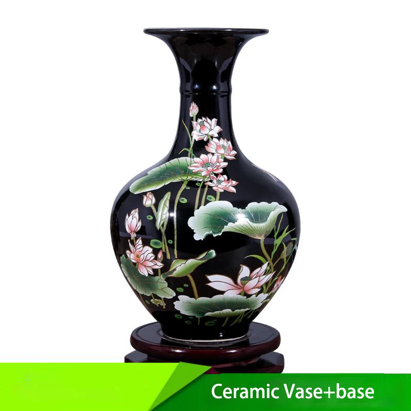 

Jingdezhen Ceramic Vase Chinese Style Classic Pastoral Vase+Base Figurines Fine Smooth Surface Home Furnishing Decor Articles