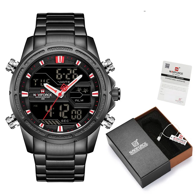 NAVIFORCE мужские часы спортивные кварцевые цифровые мужские часы с коробкой набор для продажи мужские военные водонепроницаемые часы Relogio Masculino - Цвет: BRB-Box-B