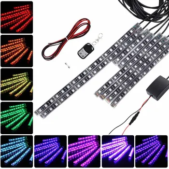 

Car RGB 6pcs LED Strip Lights 72LED Car Styling Decor Atmosphere Lamps Car Interior Light With Remote NJ88