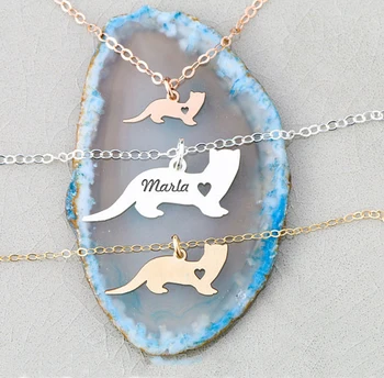 

Ferret Charm Personalized Weasel Pet Engraved Name Ferret Necklace Women Copper Animal Jewelry YP6352