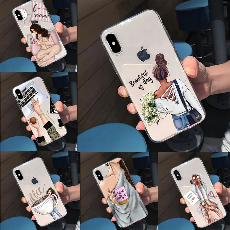 

VOGUE Queen Princess Girl Female boss coffee Soft Silicone TPU phone Case For iphone 4S 5C 6 6S 7 8 Plus 5S 5 SE X XR XS Max