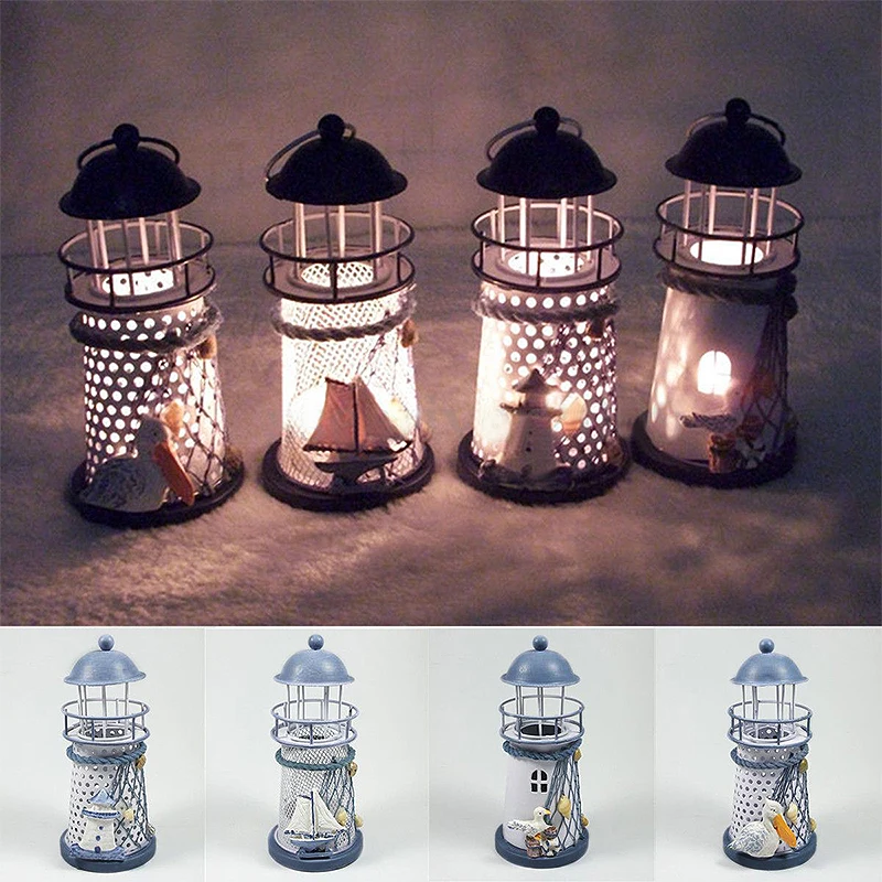 Fashion Lighthouse Iron Model Candle Holder Nautical Beach Ship Boat Design Candles Holder Home Garden Decors